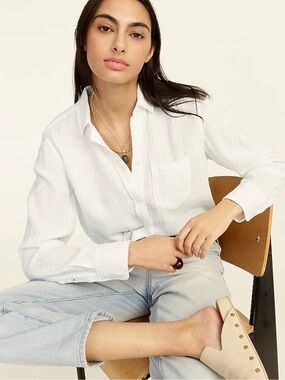 J.Crew Classic-Fit Soft Crinkle Gauze Shirt White 100% Cotton Size 6
